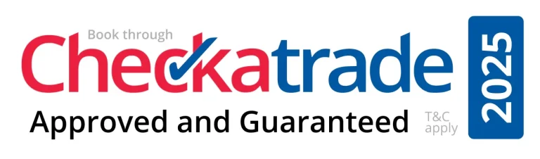 Checkatrade logo with "Approved and Guaranteed" and "2025" indicated.